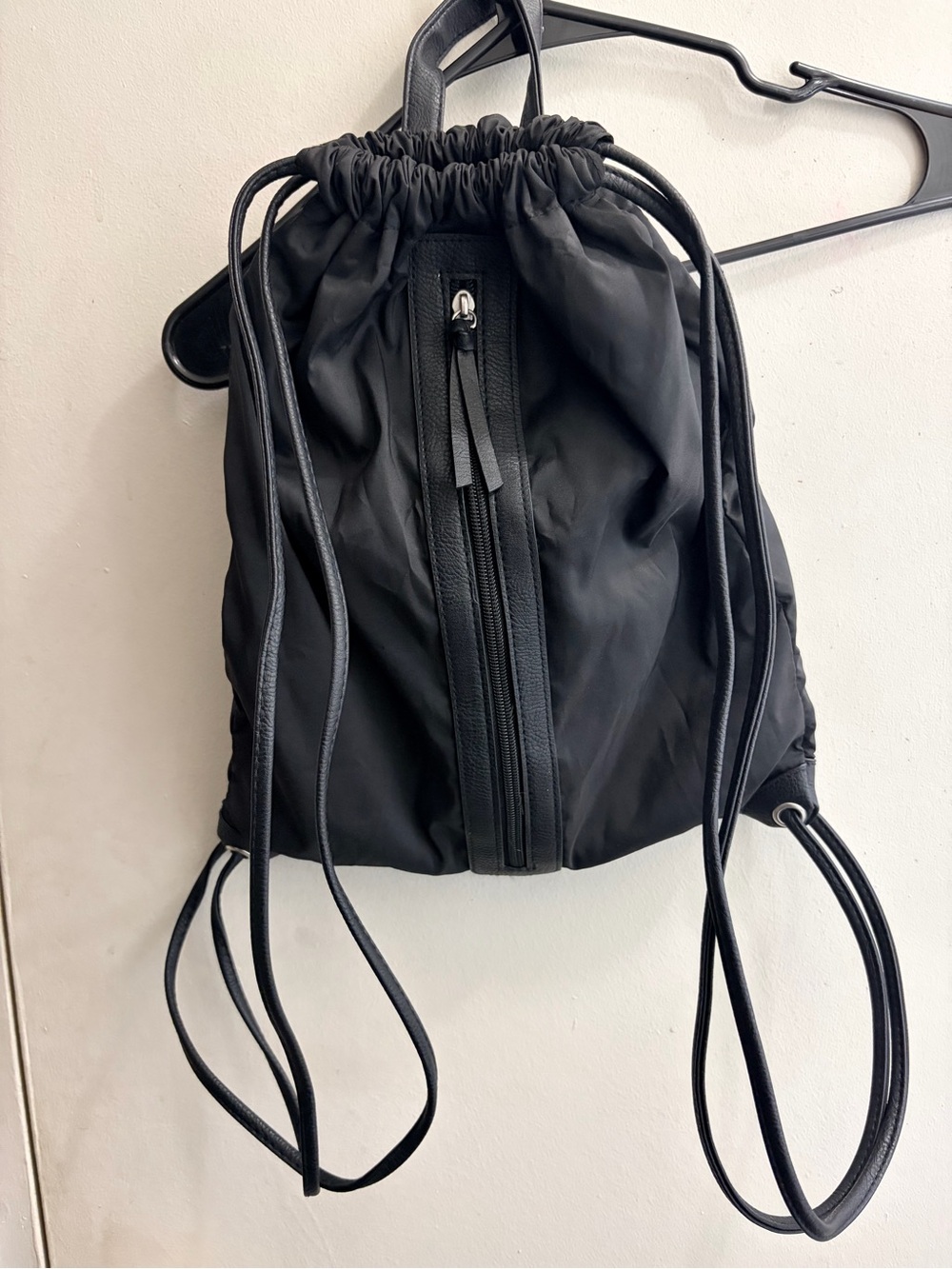 No Boundaries Black Nylon Drawstring Backpack with Front Zip